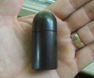 1860s Lignum Vitae Wood Civil War Pocket Ink Bottle Container Bullet Shape Lid