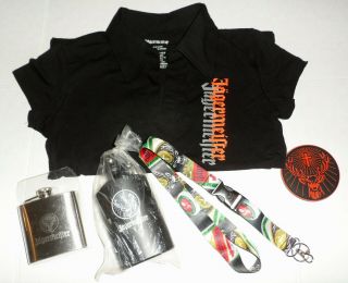 Rare Jagermeister Party Pack 5 Great Jager Items Shirt,  2 - Flasks Lanyard & C