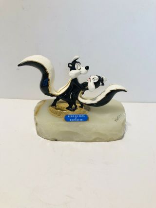 Ron Lee Pepe Le Pew Penelope Die Cast Sculpture Eith Marble Base Wb Signed