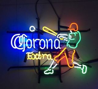 17 " X14 " Corona Baseball Player Neon Sign Light Beer Bar Pub Wall Display Artwork