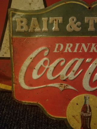 vintage old coca cola coke bait tackle metal soda sign Pepsi advertising rare 3