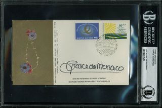 Grace Kelly Grace De Monaco Signed 3.  5x6.  5 1981 First Day Cover Bas Slabbed
