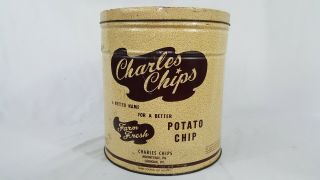 Vintage Musser ' s Charles Chips Tins x2 Small 16 oz,  Large 3 lb Potato Chip Tins 4