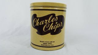 Vintage Musser ' s Charles Chips Tins x2 Small 16 oz,  Large 3 lb Potato Chip Tins 6