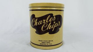 Vintage Musser ' s Charles Chips Tins x2 Small 16 oz,  Large 3 lb Potato Chip Tins 8