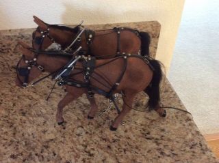 Team Of Breyer Mules Flocked With Harness