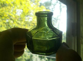 Rare Deep Green 8 Sided Ink Bottle With 8 Scalloped Shoulder Panels 1870s Dug