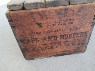 Antique Mason Jar Caps & Rubbers Wooden Box.  Boyd 
