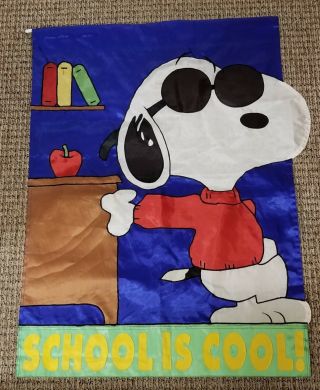 Snoopy Joe Cool School Is Cool 27 " X 39 " 2 - Sided Flag Banner Polyester Nce Vgc