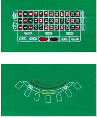 Blackjack Roulette 36 " X 72 " Green Felt - 2 Sided Vegas Table Layout