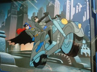 Batman The Animated Series Batgirl & Catwoman On Motorcycle Wb Le Cartoon Cel