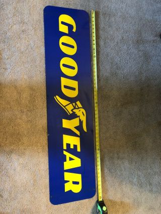 48” X 12” Large Double Sided Blue & Yellow Metal Goodyear Tire Advertising Sign