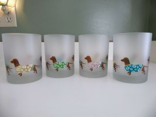4 Culver Dachshund Frosted Glass Hawaiian Shirt Sweater Low Ball Rocks Tumblers