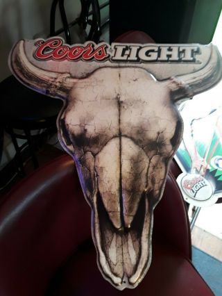 Coors Light Tin Sign Texas Rodeo Steer Skull Ultra Rare Circa 2000