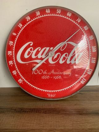 Coca Cola 100th Anniversary Tru Temp 12 " Thermometer 1886 - 1986 Made In Usa