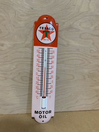 Texaco Motor Oil Gas Porcelain Thermometer Advertising Sign