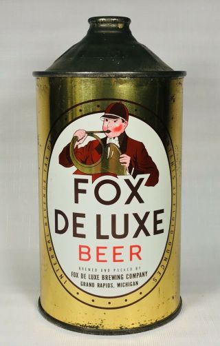 Rare Grand Rapids Michigan Qt.  Fox Deluxe Brewing Beer Can Irtp Cone Top