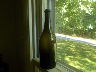 1820 Blackglass Wine Bottle Jagged Pontil Crude Sheared Lip W/applied Ring
