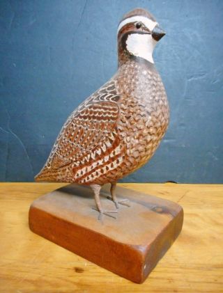 Folky Large Wood Carved And Painted Bobwhite Quail Signed J.  Sabo