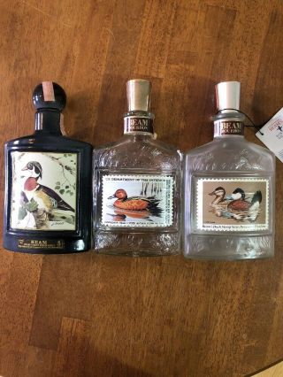 Jim Beam Vintage Wild Life Art Series Duck Stamp Bourbon Bottle (set Of 3)