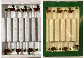 12 Collectible Vintage Glass Duck Swizzle Sticks Beverage Stir Sticks In Boxes