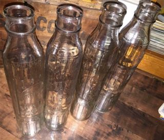 Set Of 4 Vintage Shell - Penn 14.  5 " Tall Glass Motor Oil Bottles