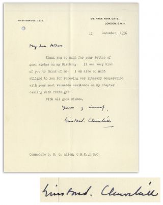 Winston Churchill Letter Signed,  Re Battle Of Trafalgar