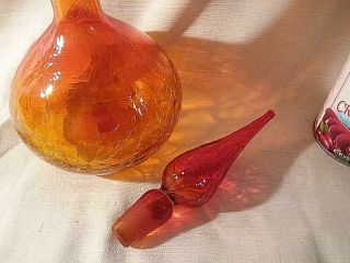 Vintage Mcm Crackle Art Glass Genie Amberina Red Orange Decanter W/ Stopper 1