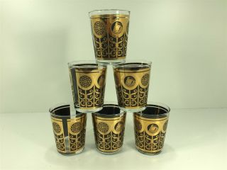 (6) Mid Century Modern Bar Cocktail Glasses With Gold And Black 4.  5 "