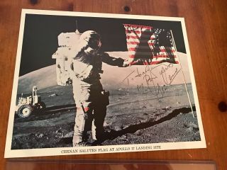 Signed Astronaut Gene Cernan Signed Apollo 17 Autographed 8x10 Photo Xvii Flag