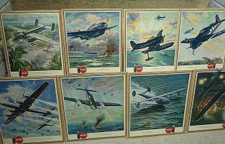 Vintage COCA - COLA 1943 WW II Airplane Lithography Poster - Full SET OF 20 2