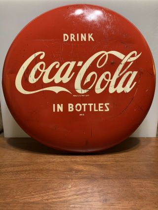 Vintage Drink Coca - Cola In Bottles 12 " Red Button Advertising Soda Sign