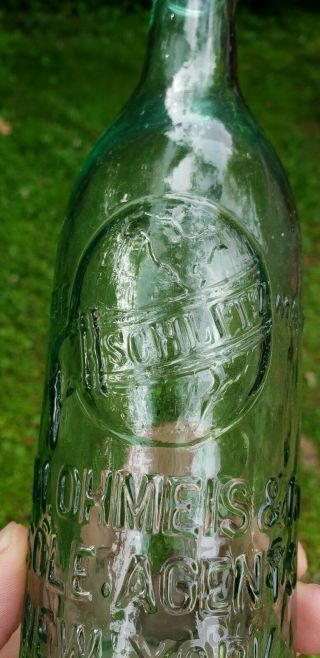Antique Vintage Blob Top Schlitz Bottle Aqua 19th Century