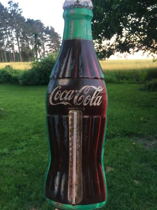 Vintage Donasco Coca Cola Thermometer Coke Bottle Shape Metal Sign 16 ".