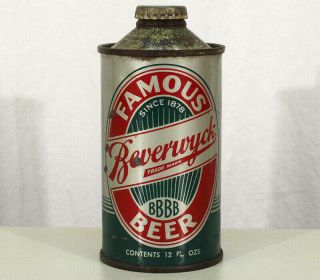 Famous Beverwyck Bbbb •silver• Low - Profile Cone Top Beer Can Albany,  York Ny