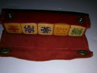 Vintage Poker Dice Game Set in Red Leather Case London Card Suit Dice Bakelite 2