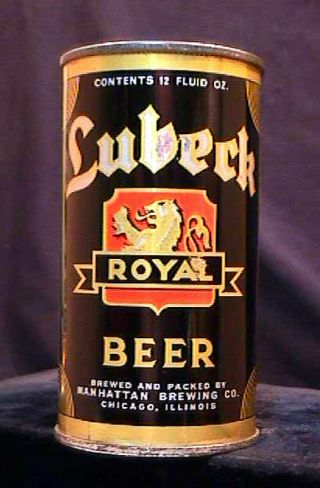 LUBECK ROYAL BEER - LATE 1930 ' S - OPENING INSTRUCTIONAL FLAT TOP CAN - CHICAGO 12