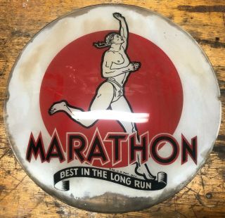 Marathon Best In The Long Run Gas Pump Globe Lens Vintage Rare Milk Nr