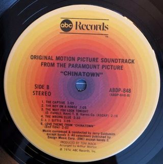 Chinatown - 1974 Soundtrack US 1st Press (NM) Jack Nicholson 5