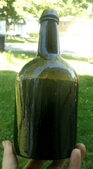 Olive Green Black Glass Squat Ale Bottle Sand Pontil 1840 