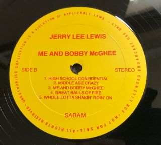 LP JERRY LEE LEWIS Album LIVE IN SWEDEN “ME AND BOBBY McGEE” Rock’n’Roll Country 7