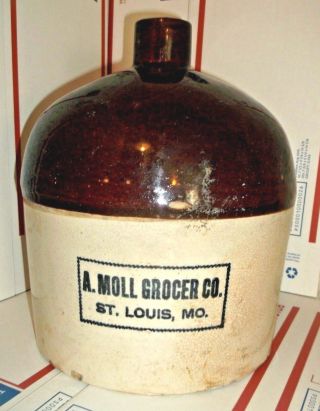 Rare Stenciled 2 Tone Jug A.  Moll Grocer St.  Louis 2 Gallon 1890 