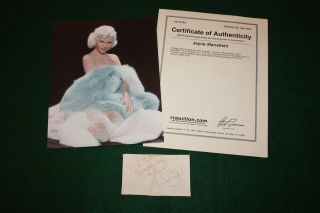Jayne Mansfield - Autograph Note Signed Rr,  8x10 Color Photo