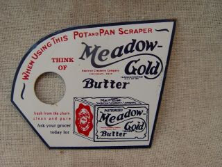 Antique Meadow Gold Butter Tin Advertising Pot Or Pan Scraper Dairy Sign