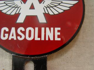Flying A Gasoline Gas Oil 2 - Piece Porcelain Advertising License Plate Topper 2