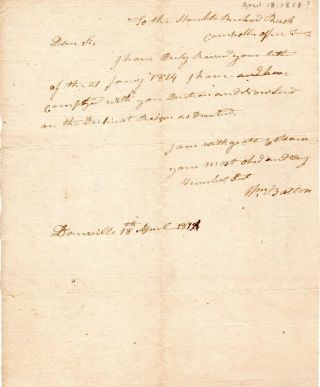 1818,  Gen.  William Barton,  Prisoner At Danville,  Vt; Letter Signed,  Richard Rush