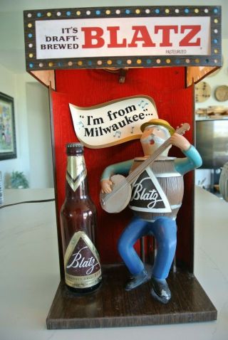 Old Blatz Beer Back Bar Sign - Cast Banjo Player On Lighted Stage,  Colors