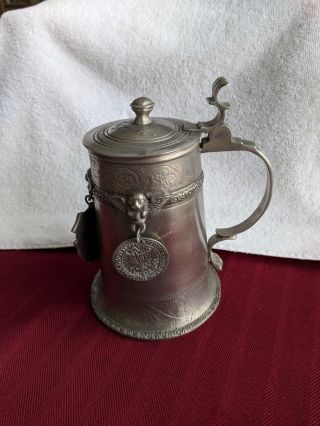 Large 95 Zinn Pewter Stein With Loose Medallions Made In Germany