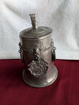 Large 95 Zinn Pewter Stein with loose Medallions Made in Germany 2