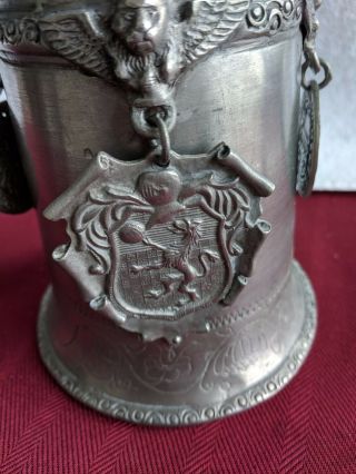 Large 95 Zinn Pewter Stein with loose Medallions Made in Germany 5